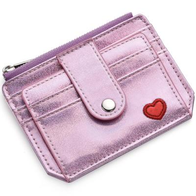 China Fashion Cute Instant Cute Pink Heart Embroidered Zero Clip Waterproof Zipper Buckle Wallet Ladies Credit Card Ladies Credit Card for sale