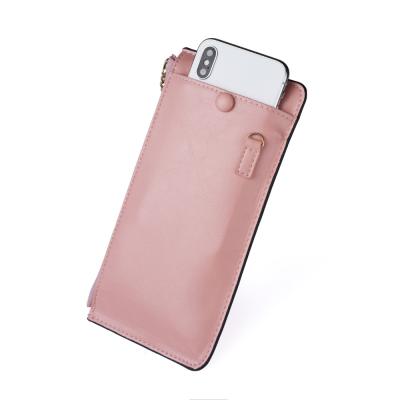 China Waterproof Women's Fashion Mobile Phone Bag Strap Credit Card Zippered Slim Wallet Long for sale