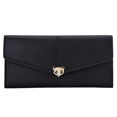 China New Fox Waterproof Warm Fashionable Handbag Multi-slot PU Leather Ladies Zippered Long Purse for sale