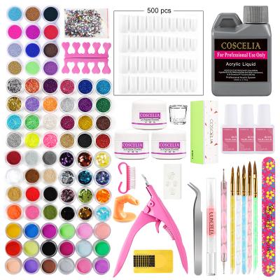 China Wholesale Nail Professinal Supply COSCELIA Excellent Nail Art Effect Liquid Kit Acrylic Powder With Brush Nail Art Rhinestone Private Label Press On Nail for sale