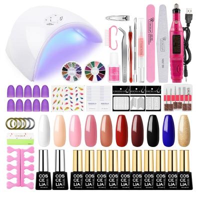 China Hot Sale COSCELIA UV Gel Kit Led Gel Dryer Lamp Fashionable Hot Polish UV Nail Polish 10 Colors Set With Nail Accessories Nail Supplies Manicure for sale