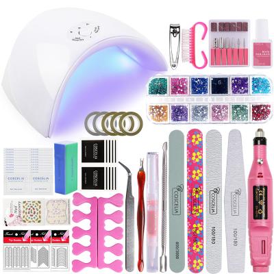 China COSCELIA Popular High Quality Gel Nail Polish Set with 36W LED Dryer Lamp UV Nail File and Protect NO Electric Gel Nail Drill for sale