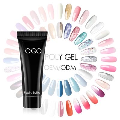 China Free Sample OEM Logo Gel Nail Color Glitter Quick Building Gel Polish Poly Extension Quick Dry Private Gel Soak Off Shiny Pure Custom Color for sale