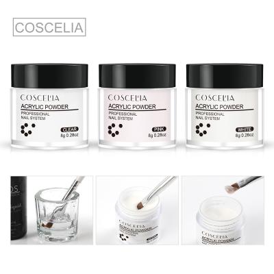 China COSCELIA Quick Dry New Product Acrylic Powder Nail Tips Nail Glitter Builder Clear Pink White Powder For Nail DIY Nail Salon for sale