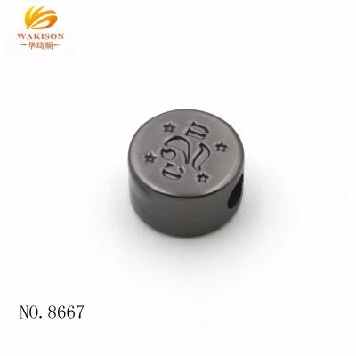 China Bracelet Metal Beads Accessories Round Flat Custom Engraved Metal Beads With Logo for sale