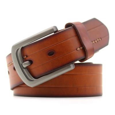 China Genuine Leather Belts Pin Buckle Black Vintage Mens Simple Adjustable Casual Belt Alloy Buckle Cow Leather Belt for sale