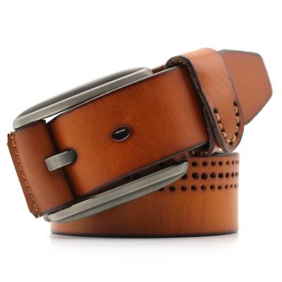 China Pin Buckle Brown Mens Luxury Grain Leather Belt Alloy Buckle Cowhide Leather Belt Alloy Buckle Full Grain Leather Belts For Men for sale