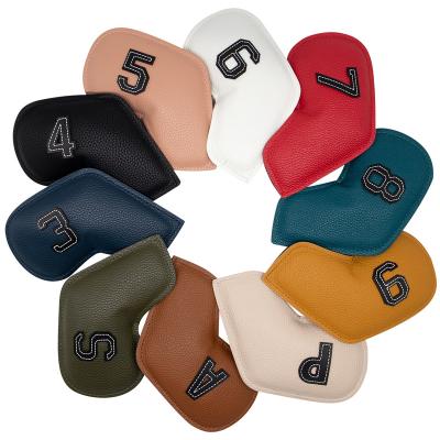 China Durable Golf Iron Headcover Golf Head Cover Iron Club Embroidered PU Leather Club Protector Cover for sale