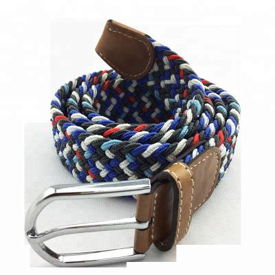 China Polyester With PU Leather Unique Design Custom Casual Weave Elastic Belt For Men for sale