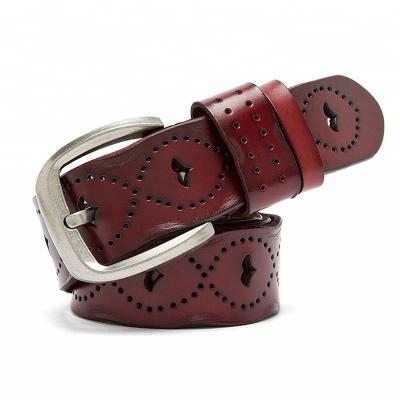 China Exquisite fashion cowhide leather belt alloy buckle woman hollow belt for promotion for sale