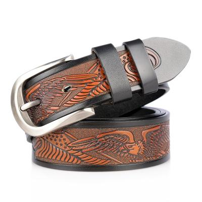 China Fashionable and Durable Manufacturer Wholesale Customized Western Embossed Genuine Leather Belt for Men for sale