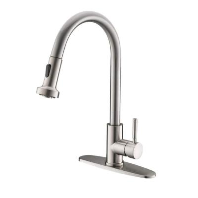 China VCCUCINE Commercial Faucets Arc Metered High Stainless Steel Single Handle Pull Down Sprayer Brushed Nickel Kitchen Sink Faucet, Pull Out Kitchen for sale