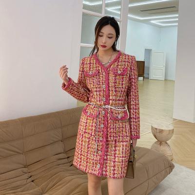 China [6231 Midi Paneled Dress] New Breathable Women, Temperament V-neck Long-sleeved Slim Dress With Four Pockets for sale