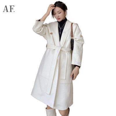 China Anti-wrinkle Anfeiouna Clothing Luxury Women Casual Loose Ladies Coat Shawl Warm Woolen Jackets White Hooded Coat for sale