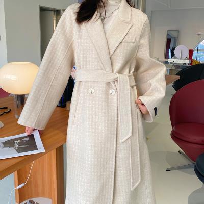 China Large Size Lady Women's Cashmere Coat Anfeiouna Winter Lapel Anti-wrinkle Coat Long Waffle Windproof Coat for sale