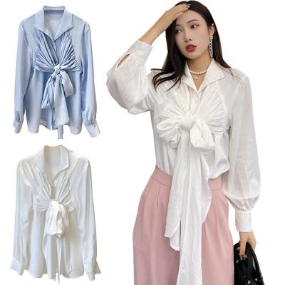 China Anfeiouna Women's Spring Summer Breathable Blouses Shirts Elegant Bow Chiffon Tops for sale