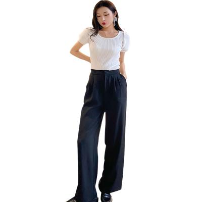 China Anti-wrinkle Anfeiouna Summer Black Fashionable Sexy Women's Clothing High Waist Long Wide Leg Bottom Pants for sale