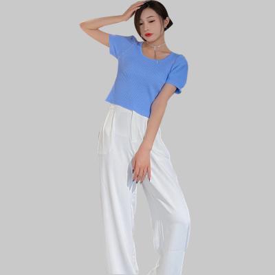 China Anfeiouna Breathable 2021 Stock Fashion Office Elegant Women's Pants, High Elastic Waist Casual Wide Leg Pants for sale