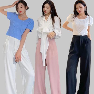 China Anfeiouna Summer Ladies Anti-Wrinkle Slim Women's Fashionable Sexy High Waist Pants Set Solid Color Ladies Trousers for sale