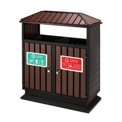 China Large Sorting Litter Bin Sustainable Public Wood Sorting Recycle Bin For Parks for sale