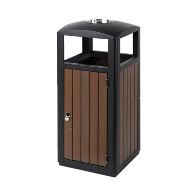 China Factory Price 11gallon Park Design Squeeze Wooden Meta Sustainable Trash Can For Garden for sale