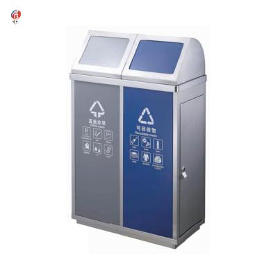 China Large 2 Compartment Litter Bin Metal Trash Can Stainless Steel Sustainable Indoor Trash Can With Cover for sale