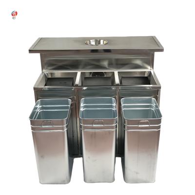 China Wholesale Indoor Stainless Steel Waste Bin Recycling Bins 3 Compartments Garbage Bin Stocked for sale