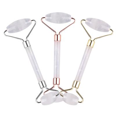 China Hot Sale Custom Logo Natural Jade Facial Roller White Crystal Aging Wrinkles Slimming Face Massager for sale