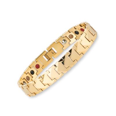 China Wholesale Custom Classic Tungsten+Negative Ion Germanium Negative Energy Stone Tungsten+Negative Ion Unisex 18k Gold Plated Men's Bracelet for sale