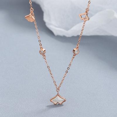 China TRENDY Creative Fashion Shell Ginkgo Leaf S925 Luck Personality Crystal Collarbone Chain Necklaces for sale