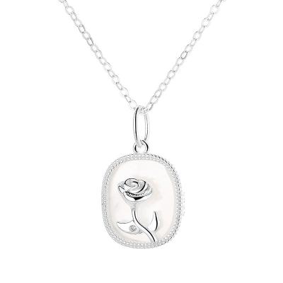 China TRENDY 18K Plated Chain Necklaces Male Square Natural Shell Rose Pendant 925 Sterling silver Jewelry for Women for sale