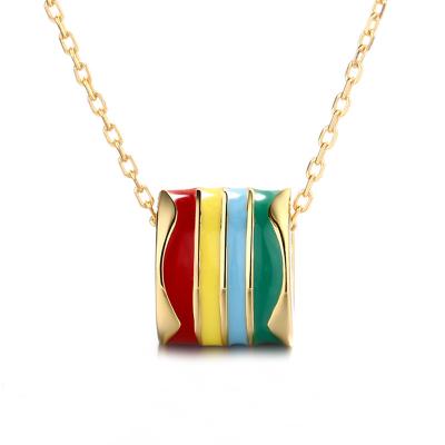 China TRENDY Custom Fashion 18K Gold Plated Necklace Personalized Rainbow Color Enamled Pendant Jewelry For Women for sale