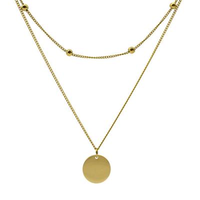 China TRENDY 18K Gold Plated Double Layer Pendant Necklace S925 Mini Bead Chain Disc Charm Necklace for Girls for sale