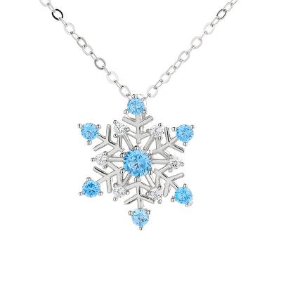 China TRENDY Exquisite  Blue Zircon Snowflake Jewelry Lady 925 Silver Lucky Guardian Pendant Christmas Gifts for sale