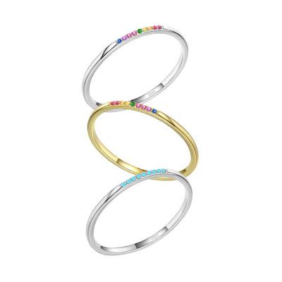 China TRENDY 925 Sterling Silver Classic Exquisite Circle Turquoise Colorful Zircon Charm Stackable Finger Ring Trendy Fine Jewelry for sale