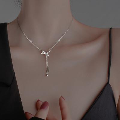 China TRENDY Korean Zircon Bowknot Pendant Necklaces For Women S925 Shiny Bow Clavicle Choker Fashion Jewelry for sale