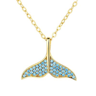 China TRENDY New Blue Zircon Mermaid Tail Lucky 925 Sterling Silver Pendant Necklace Valentine's Day Gift For Girlfriend for sale