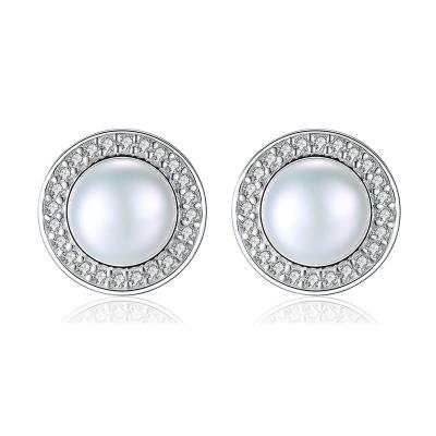 China CLASSIC 925 Sterling Silver Designer Fresh Water Pearl Earring Elegant Zirconia Studs Earrings Wedding Jewelry for sale