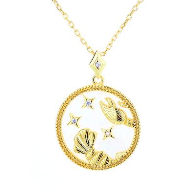 China TRENDY 18k Gold Plated Round Pendant Necklaces 925 Sterling Silver Star Zodiac Sign  Necklace Jewelry for sale