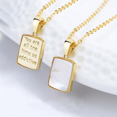 China TRENDY Geometrical Natural Shell Dainty Square Charm Chokers 925 Silver Collars Necklace Factory Price for sale