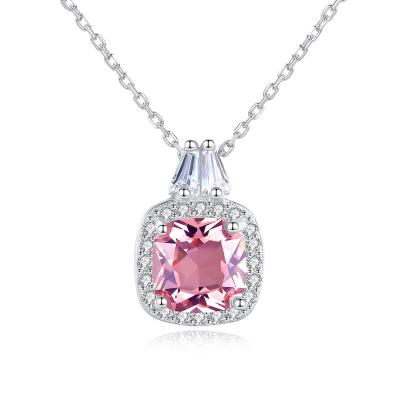 China TRENDY Link Chain 925 Sterling Square Pendant Necklaces for Women Gifts Fine Jewelry Morganite Gemstone Collares for sale