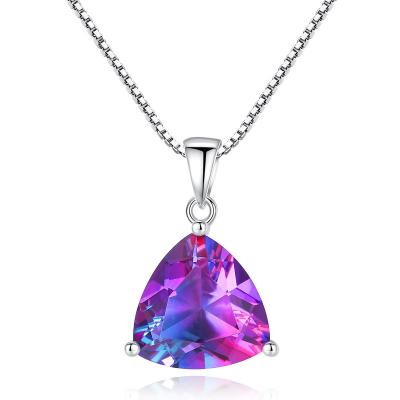 China TRENDY Rainbow Color Gemstone Jewelry Ladies Luxury 925 Sterling Silver Triangle Pendant Necklace Fine Jewelry Finding for sale