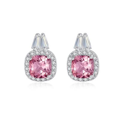 China CLASSIC Women's Personalized Unique Light Luxury Exquisite High Jewelry 925 Sterling Silver Pink Gemstone Earrings for sale