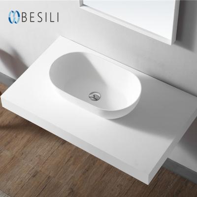 China Countertop Easy Clean Basin Bathroom White Stone Sink Sink For Commercial Hotel A78 for sale