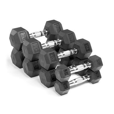 China Factory Wholesale Home Use Cheap Hexagon Rubber Dumbbell Set 10kg Gym Dumbells Gym Fitness Equipment for sale