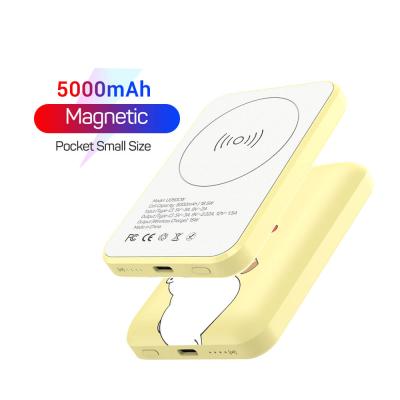 China Magnetic Wireless Power Bank 15W Slim Ultrathin Mini Portable Qi Magnetic Wireless Charger Power Banks 5000mAh Magsafing Wireless Power Bank for sale