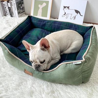 China 45*35*15cm 60*45*20cm 70*50*23cm Suede Green Color Rectangle Viable Pet Beds For Medium Dogs for sale