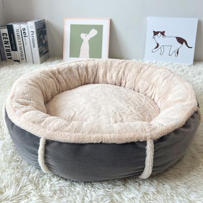 China Gray And White Stripe Donut Sustainable Dog Bed Queen Dismountable And Machine Washable Dog Beds for sale