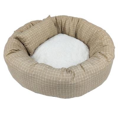 China Sustainable Hot Selling Round Pet Comfortable Donut Bed Ultra Soft Washable Dog And Cat Bed Donut Dog Bed With Small Pillow for sale