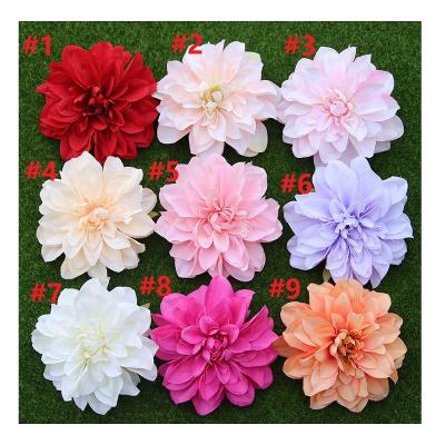 China High quality silk and plastic large size artificial dahlia flower head for home decorations DLHHT002 for sale